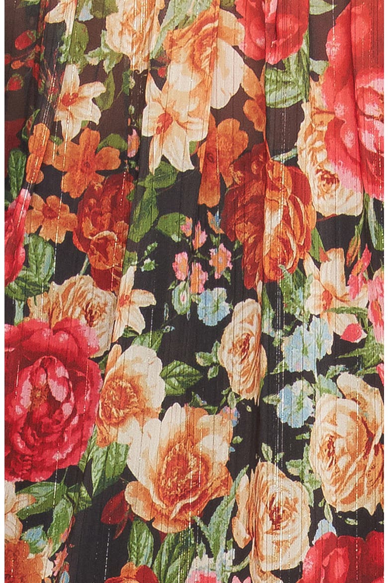 Floral Tie Neck Long Sleeve Top, Alternate, color, BLACK/RED