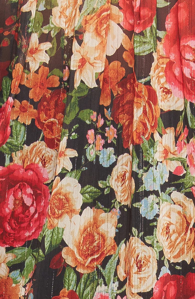 FLYING TOMATO Floral Tie Neck Long Sleeve Top, Alternate, color, Black/Red