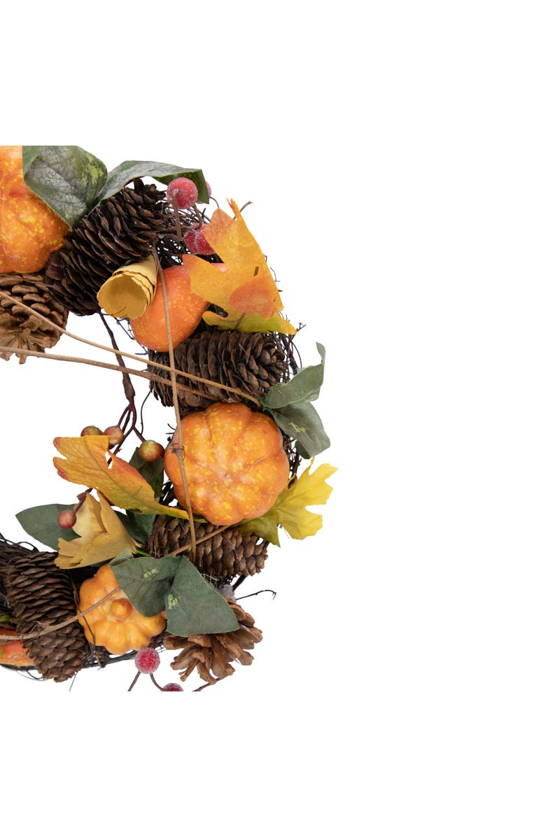 Northlight Speckled Pumpkins, Vine and Pinecone Artificial Fall Harvest Twig Wreath - 13.5", Alternate, color, Brown