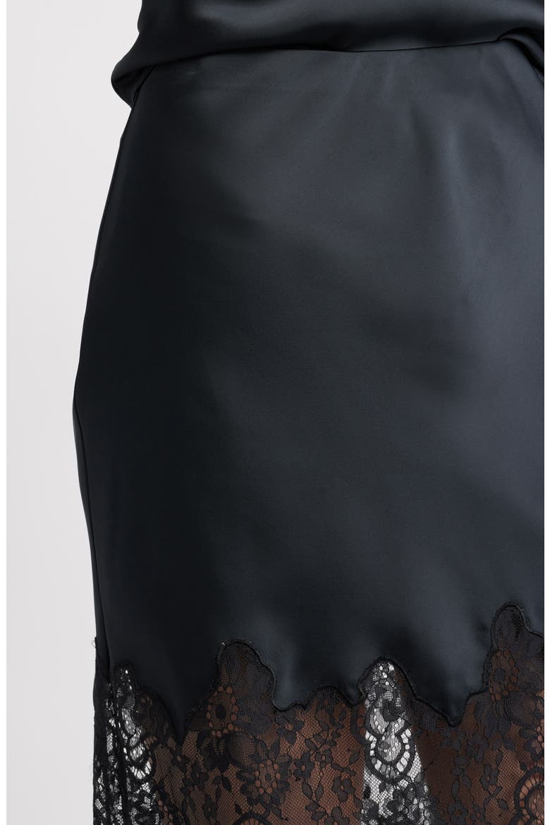 Ilene Satin & Lace Skirt, Alternate, color, BLACK