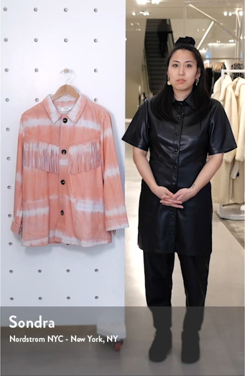 Zelda Tie Dye Fringe Trim Leather Jacket, sales video thumbnail