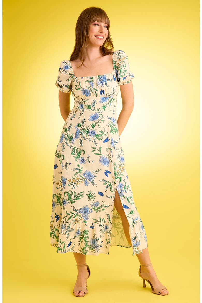 Puff Sleeve Empire Waist Maxi Dress, Alternate, color, CREAM/ BLUE