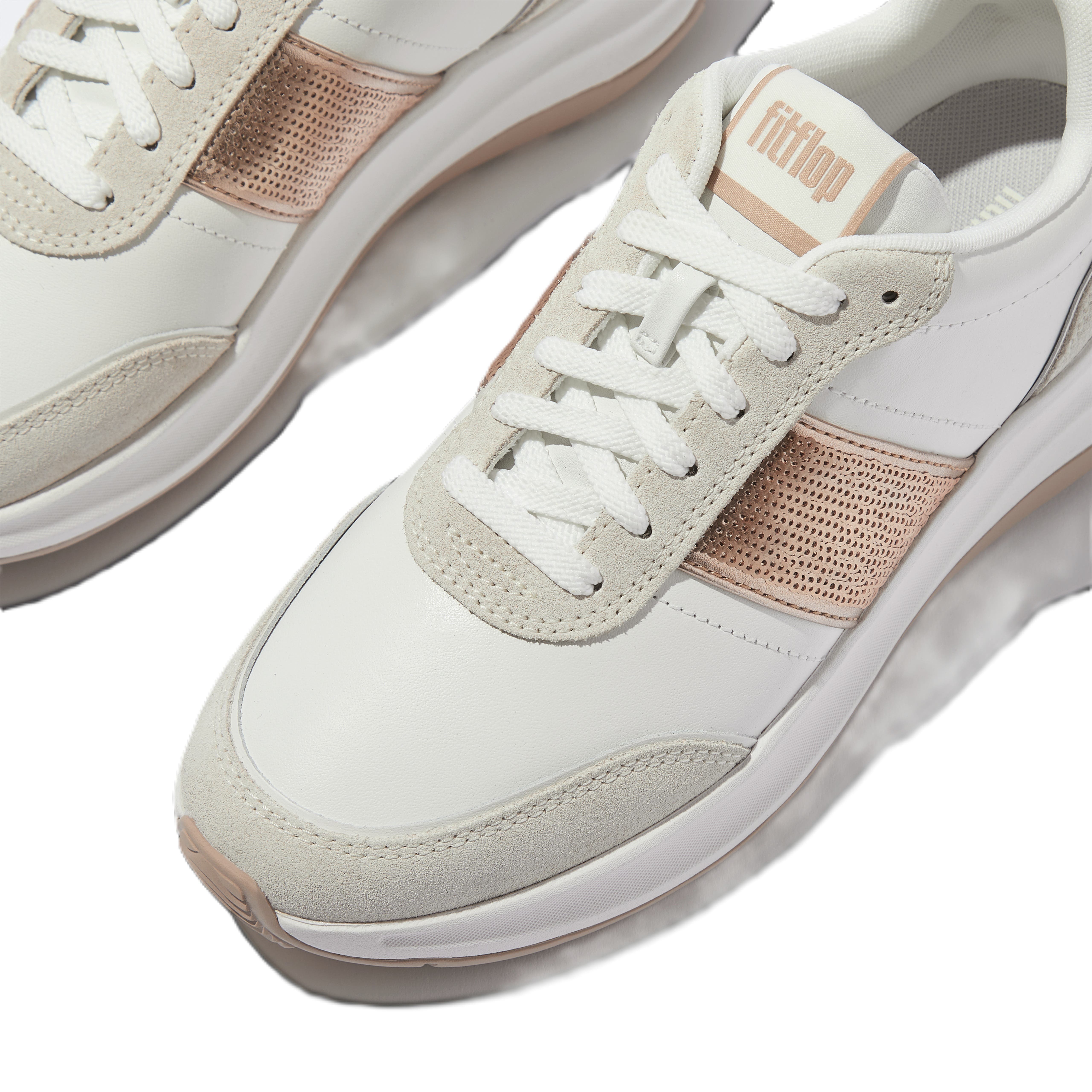 FitFlop F Mode Flow Sequin Flatform, Alternate, color, Urban White/Classic Beige