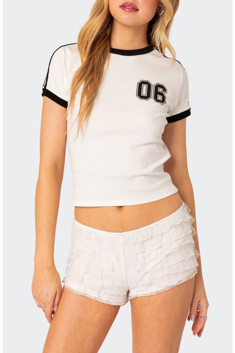 Kassidy Contrast Stretch Cotton Graphic Ringer T-Shirt, Main, color, WHITE