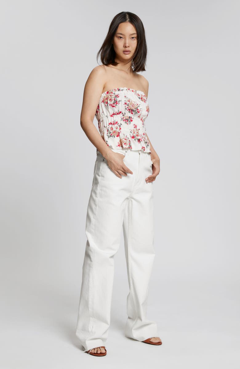 & Other Stories Ivy Floral Print Strapless Top, Alternate, color, White