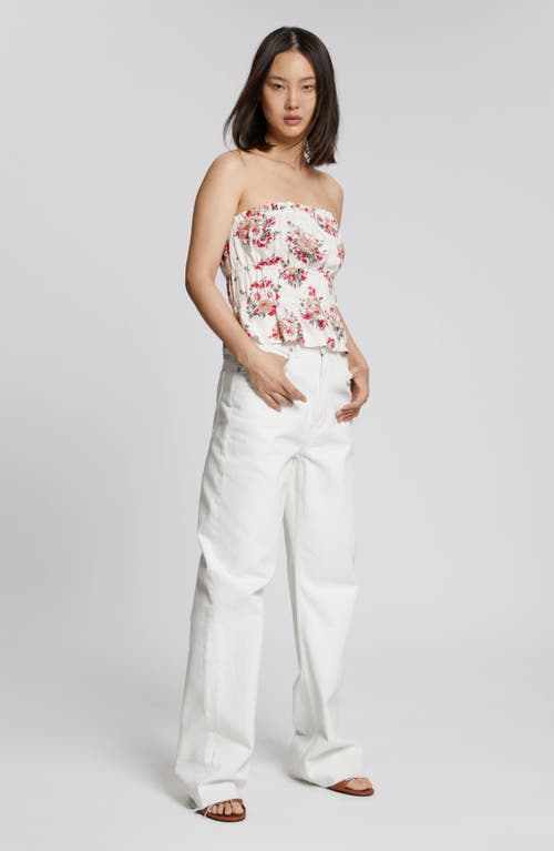 & Other Stories Ivy Floral Print Strapless Top In White