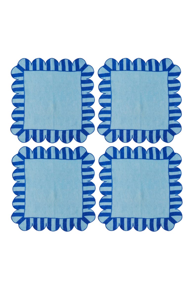 Scallop Stripe 4-Pack Linen Napkins, Main, color, DARK BASE BLUE
