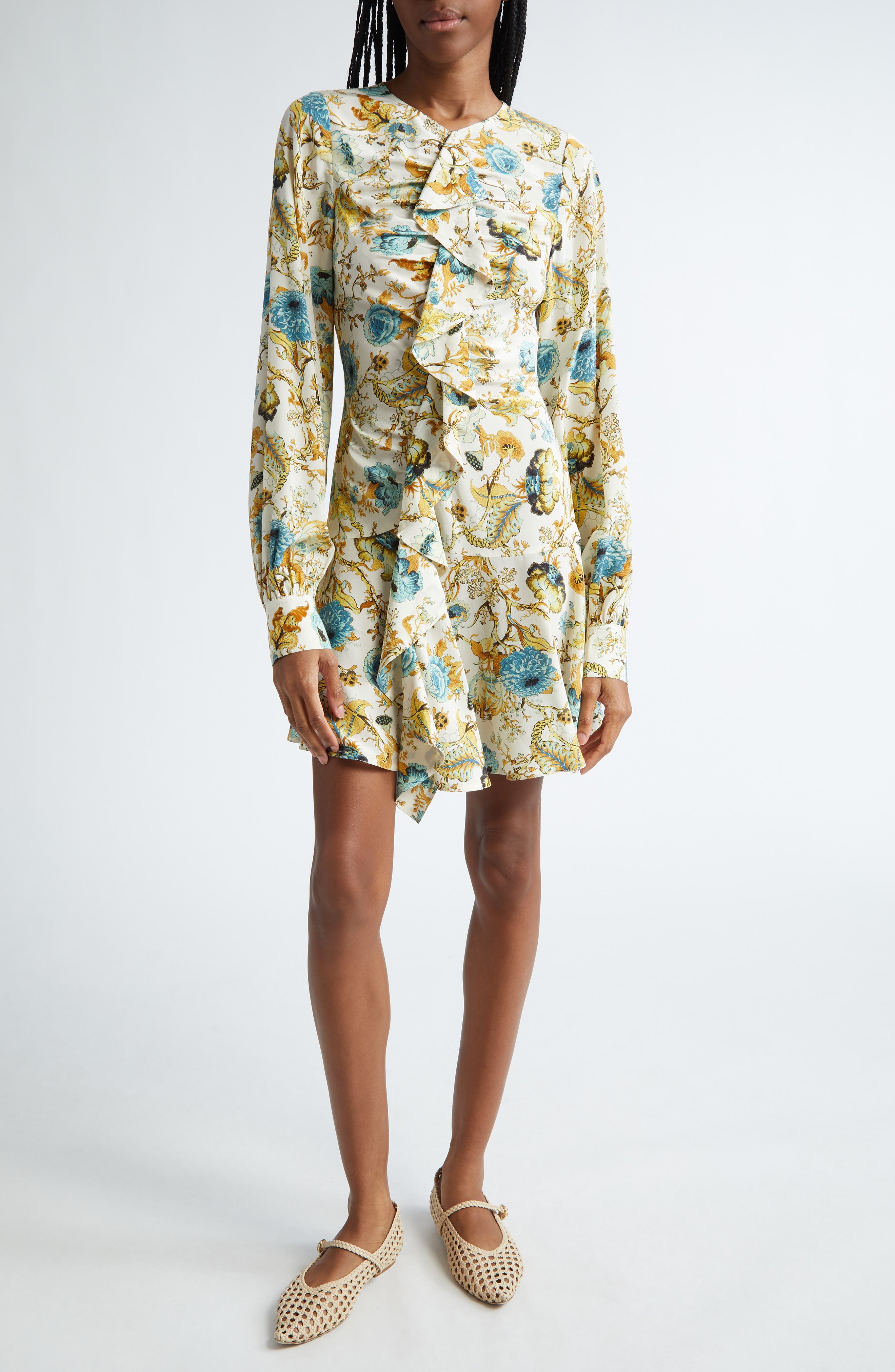 Ulla Johnson Salima Ruffle Long Sleeve Silk Minidress
