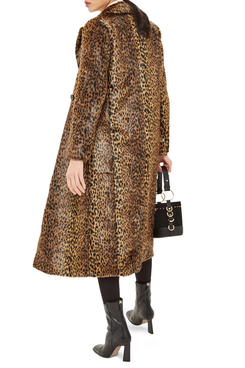 Toni Faux Fur Leopard Long Coat, Alternate, color, BROWN MULTI