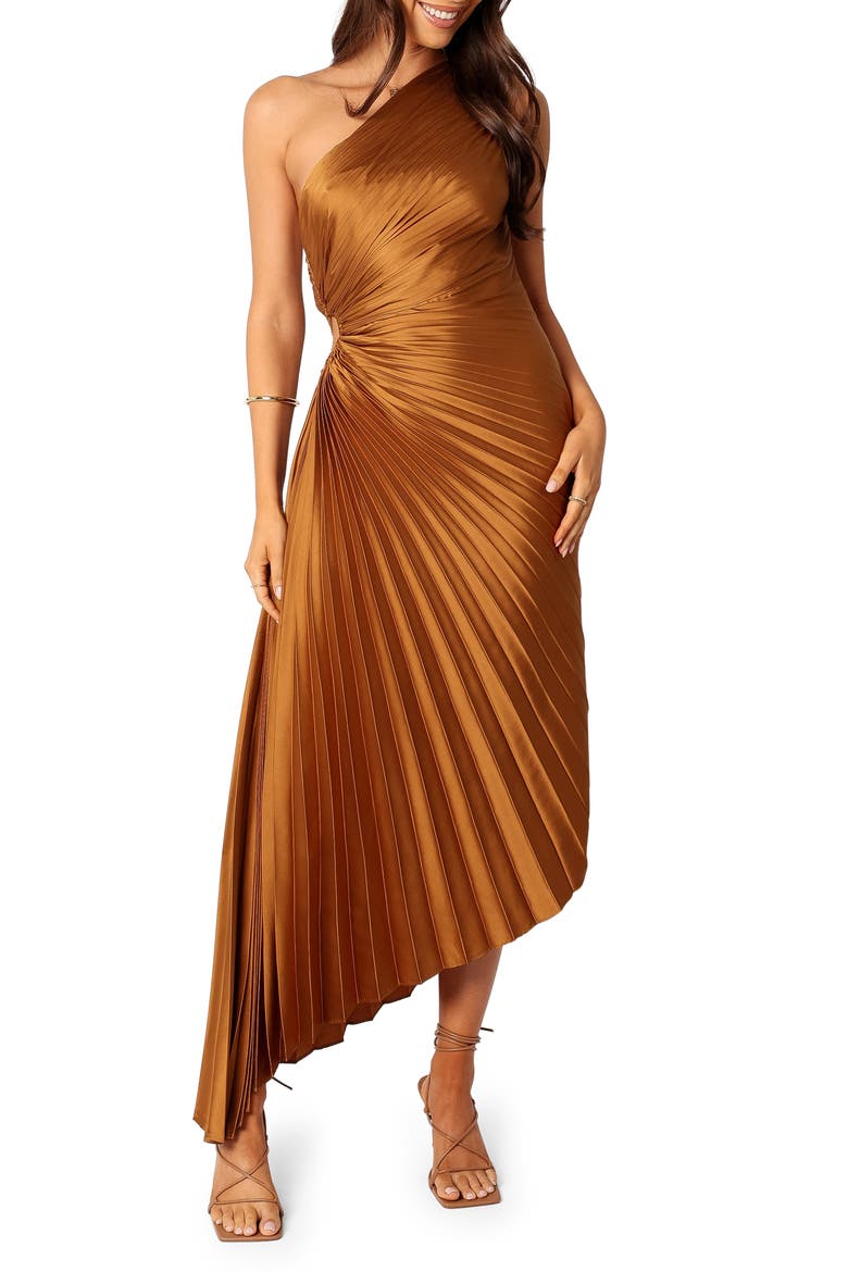Kleo One-Shoulder Pleated Maxi Dress, Main, color, GOLDEN OCHRE