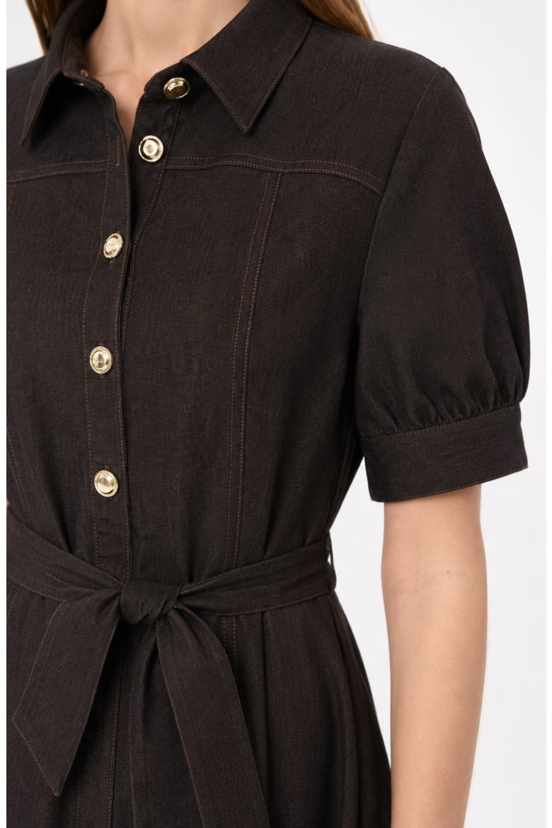 Denim Short Sleeve Shirtdress, Alternate, color, CHOCOLATE