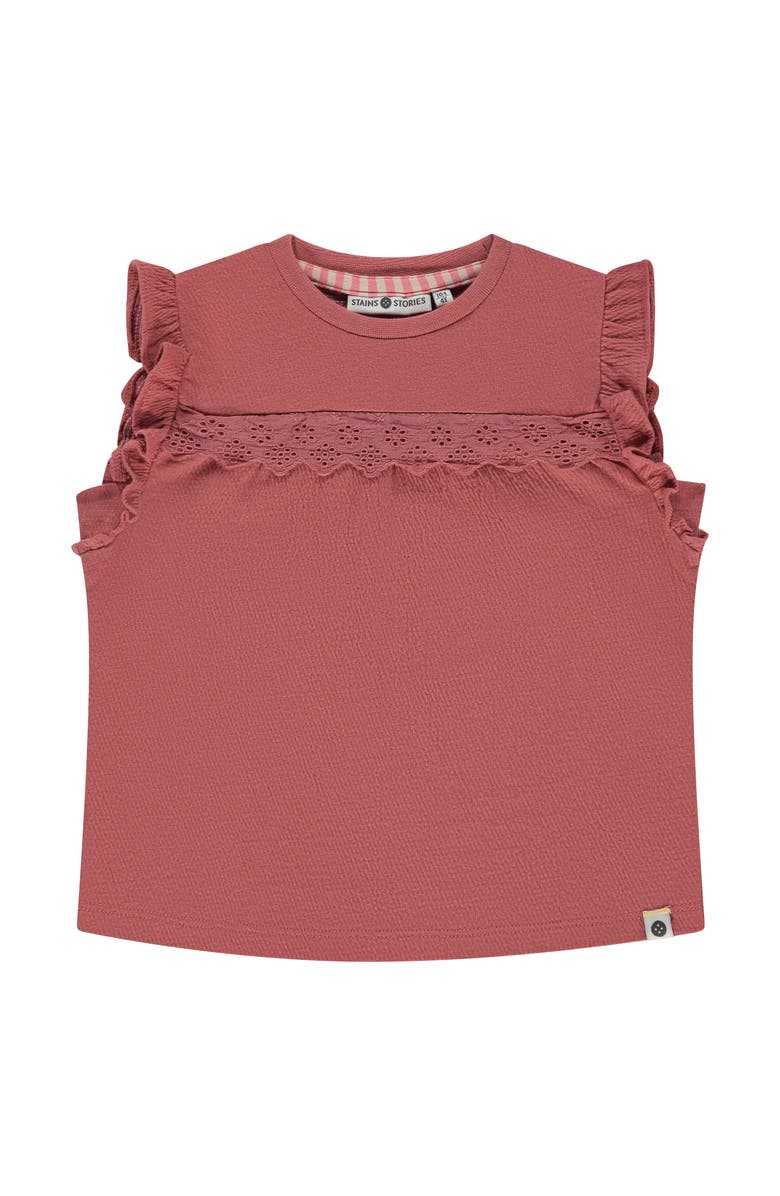 Stains and Stories by Babyface Ruffled Sleeve Eyelet Accent Top, Main, color, Ruby