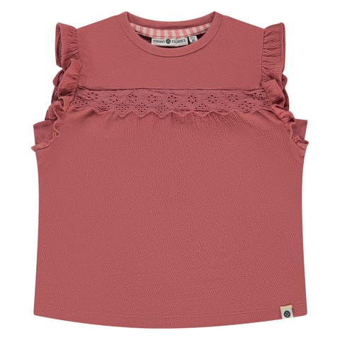 Ruffled Sleeve Eyelet Accent Top (Toddler, Little Kid & Big Kid)