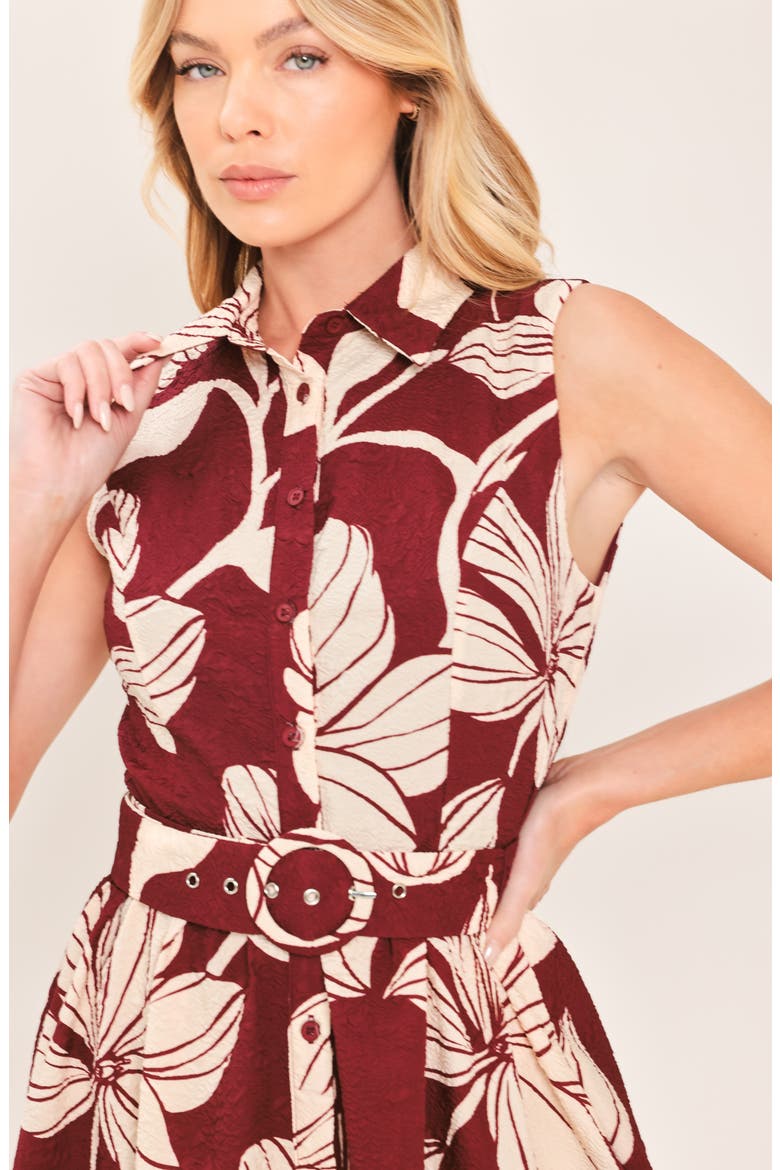 Printed Belted Midi Shirtdress, Alternate, color, BURGUNDY