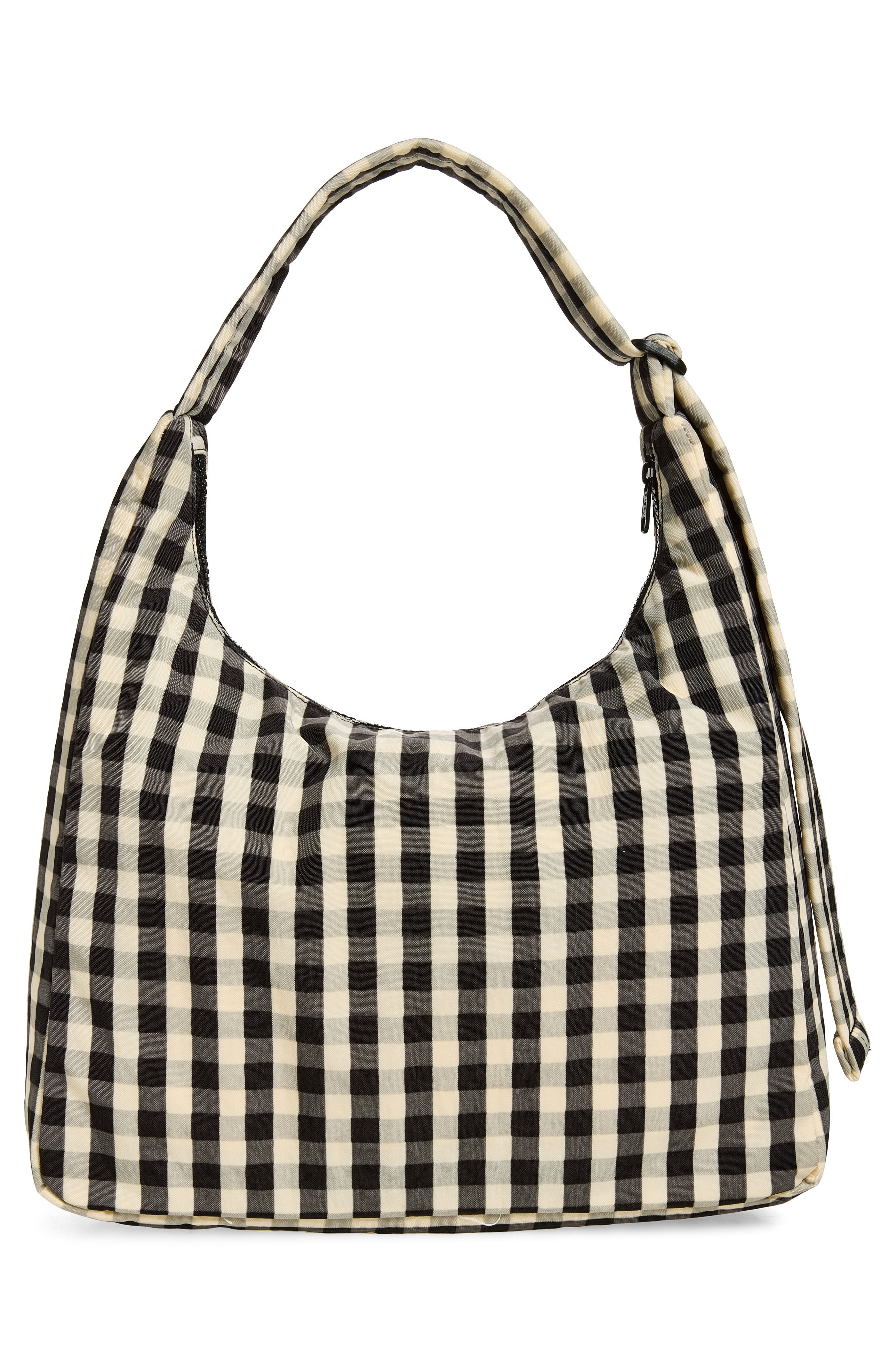 Recycled Nylon Shoulder Bag, Alternate, color, BLACK AND CREAM GINGHAM