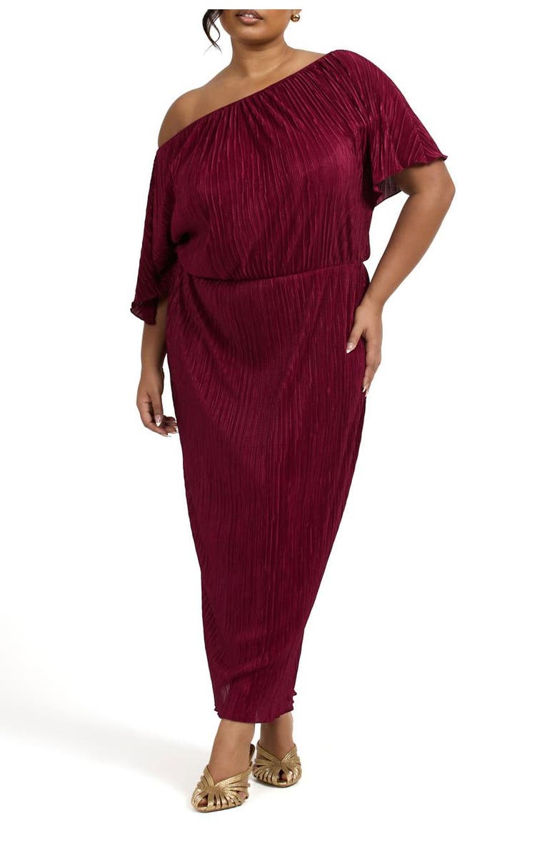 FASHION-SZN CURVE Off-The-Shoulder Plisse Midaxi Dress, Alternate, color, Burgundy
