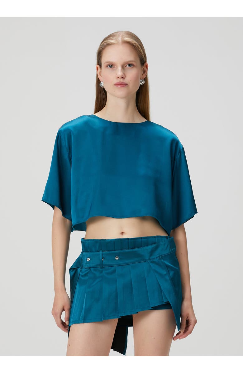 PCFG Pure Silk Oversized Silk Crop Top, Alternate, color, Blue