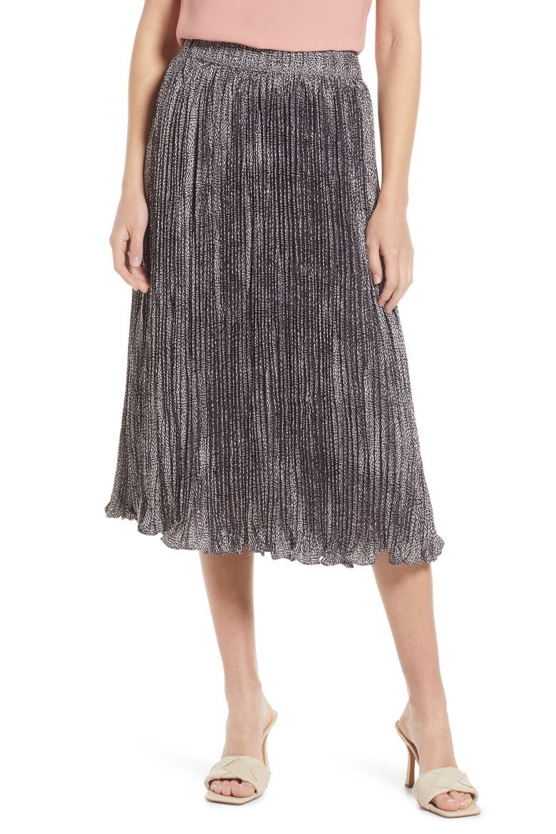 Crinkle Texture Midi Skirt, Main, color, BLACK LANGSTON GEO
