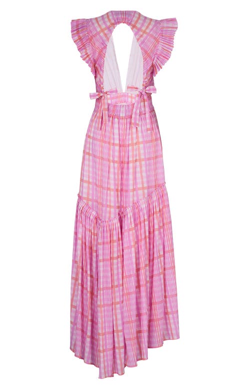 De Loreta Totora Hi-low Ruffled Hem Cotton Maxi Dress In Pink