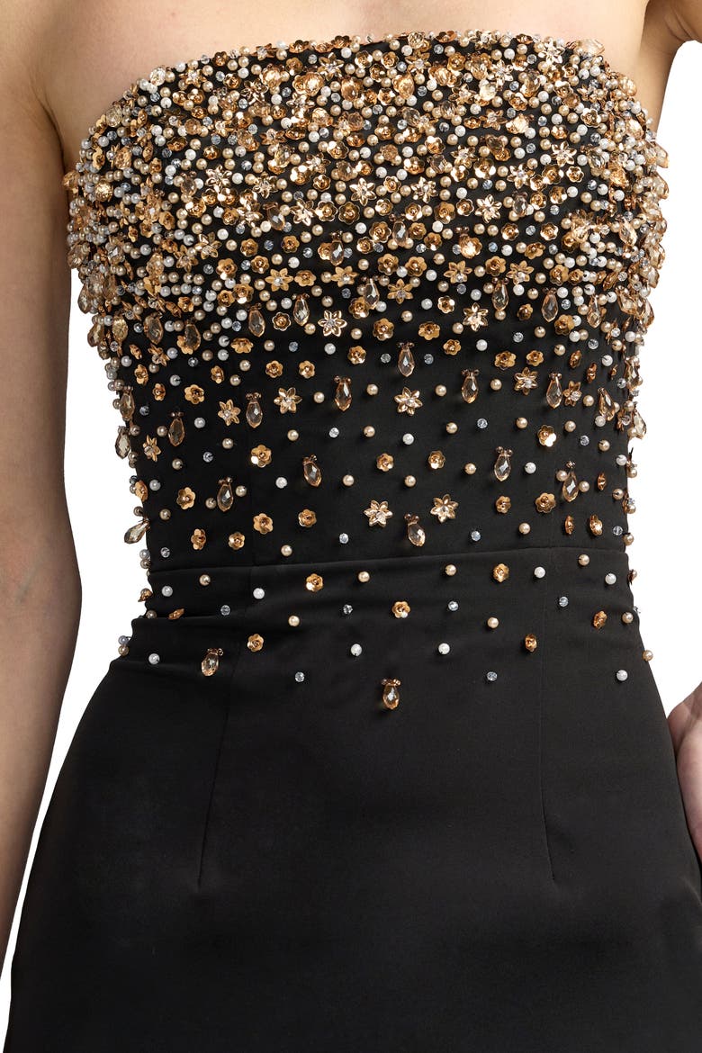 Beaded Strapless Crepe Midi Dress, Alternate, color, Black