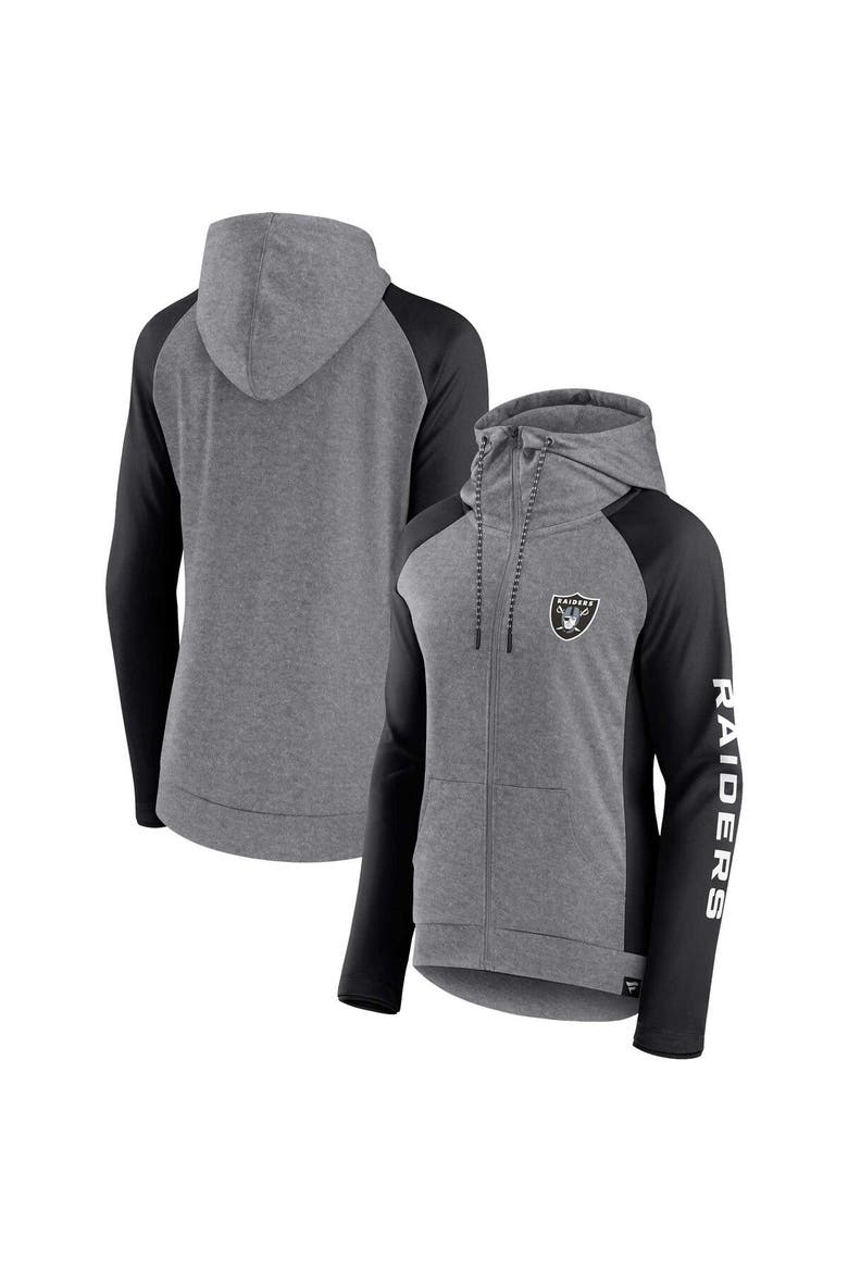 Women's Fanatics Branded  Heather Gray/College Black Las Vegas Raiders Blind Side Lightweight Full-Zip Hoodie, Main, color, Heather Gray