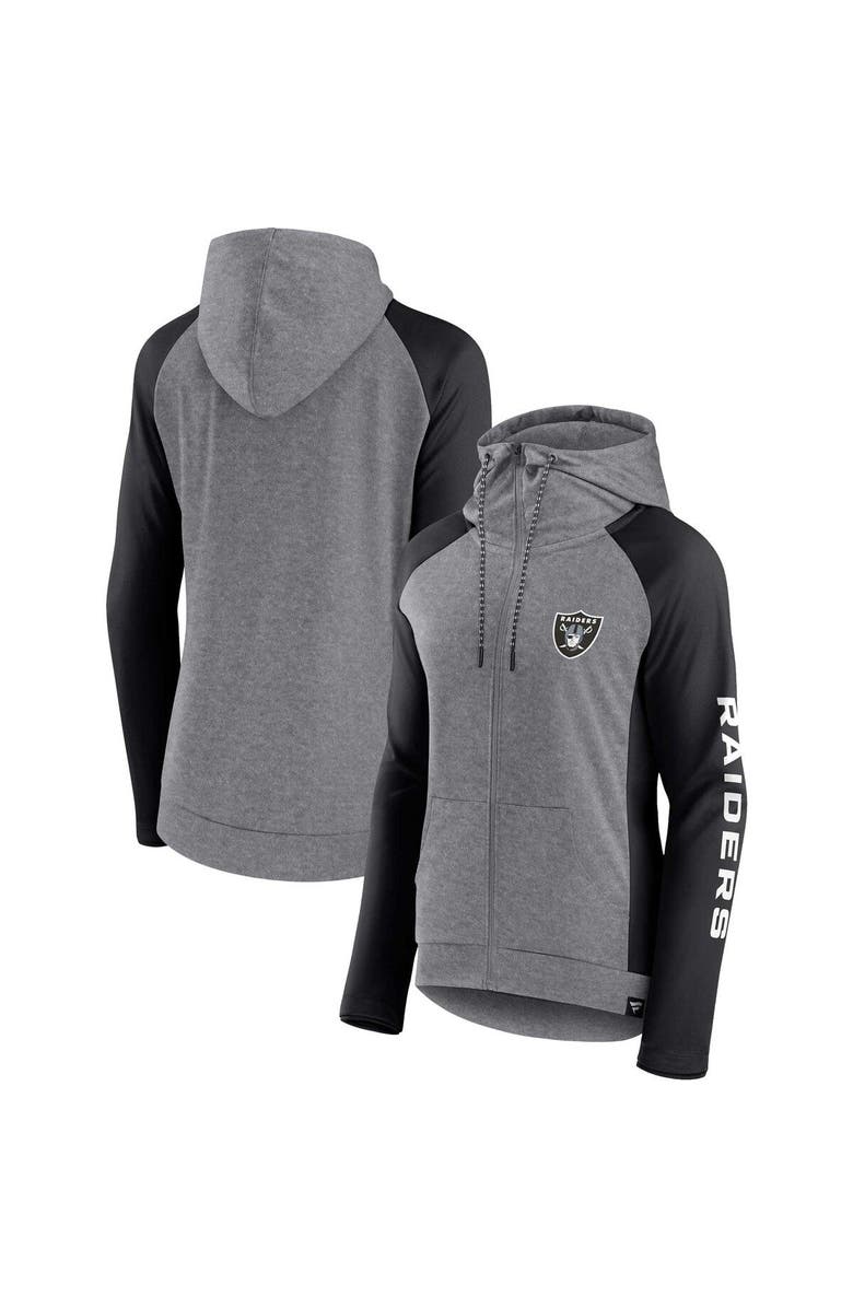 FANATICS Women's Fanatics Branded Heather Gray/College Black Las Vegas Raiders Blind Side Lightweight Full-Zip Hoodie, Main, color,