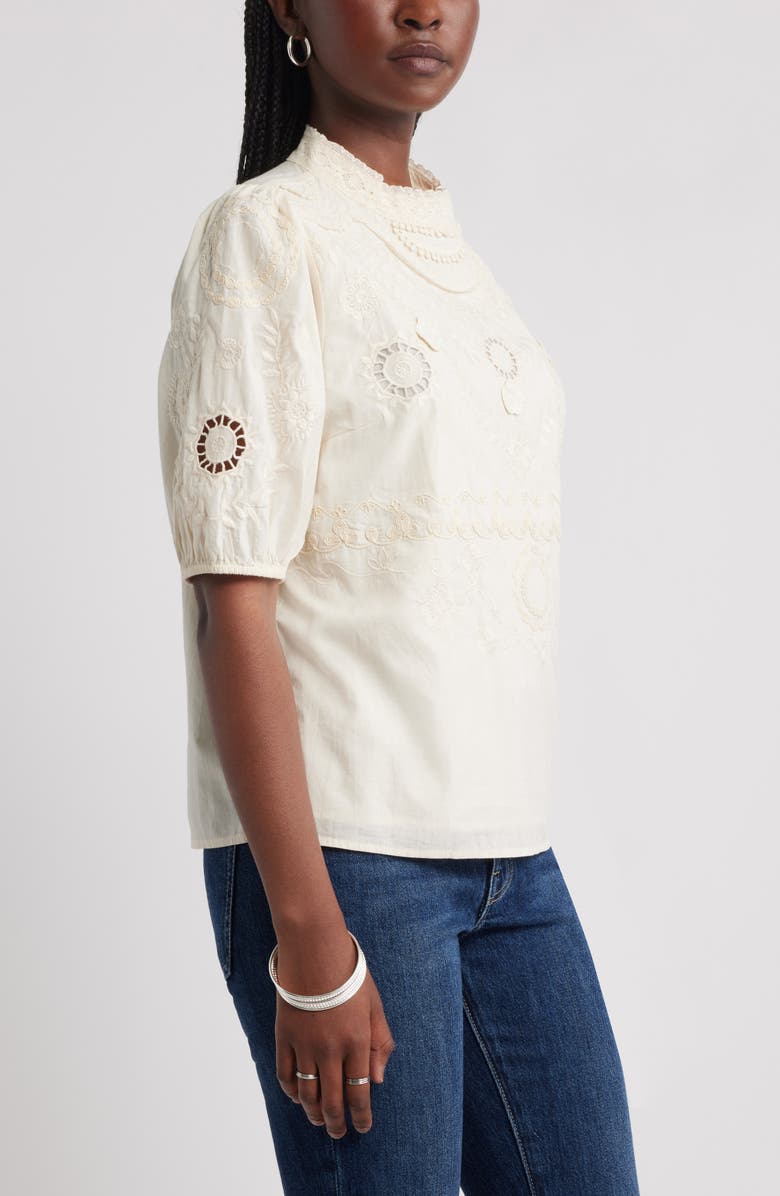 Treasure & Bond Lace Trim Cotton Broderie AnglaiseTop, Alternate, color, Ivory Dove