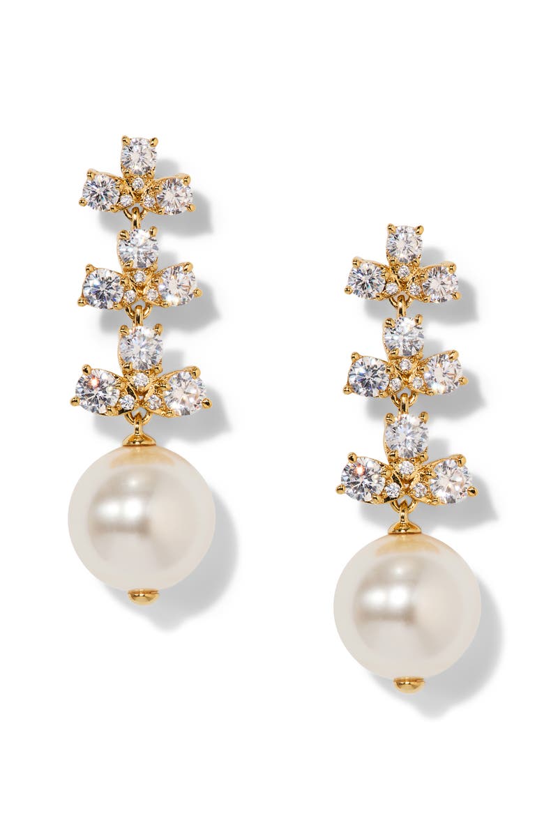 Faux Pearl & Cubic Zirconia Drop Earrings, Main, color, GOLD