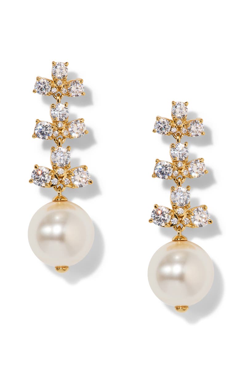 Nadri Faux Pearl & Cubic Zirconia Drop Earrings, Main, color, Gold