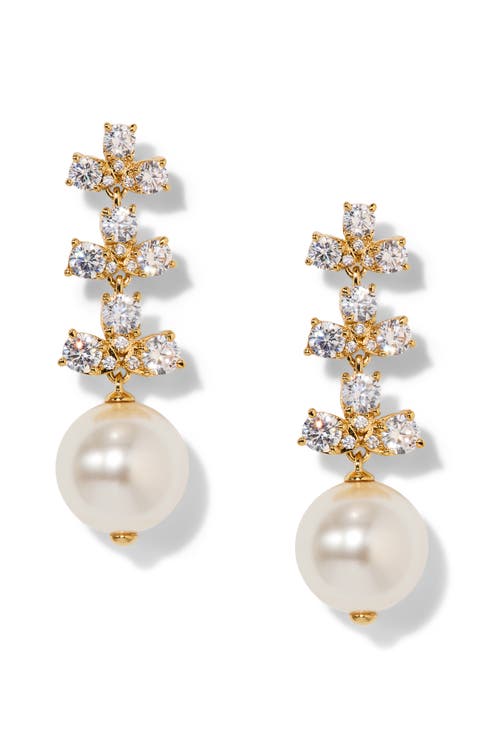 Faux Pearl & Cubic Zirconia Drop Earrings