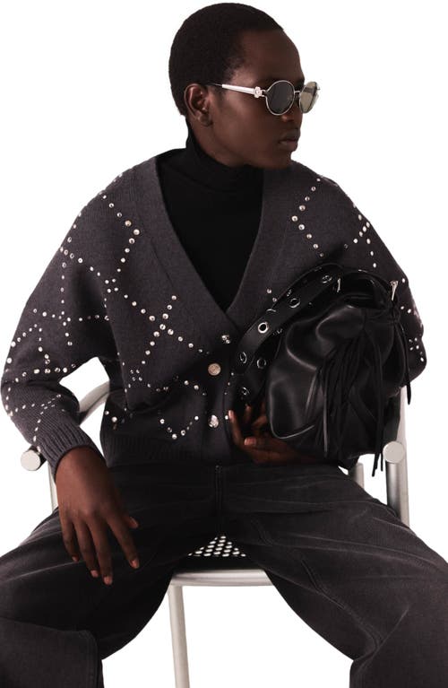 Maje Rhinestone Check Cardigan In Brown