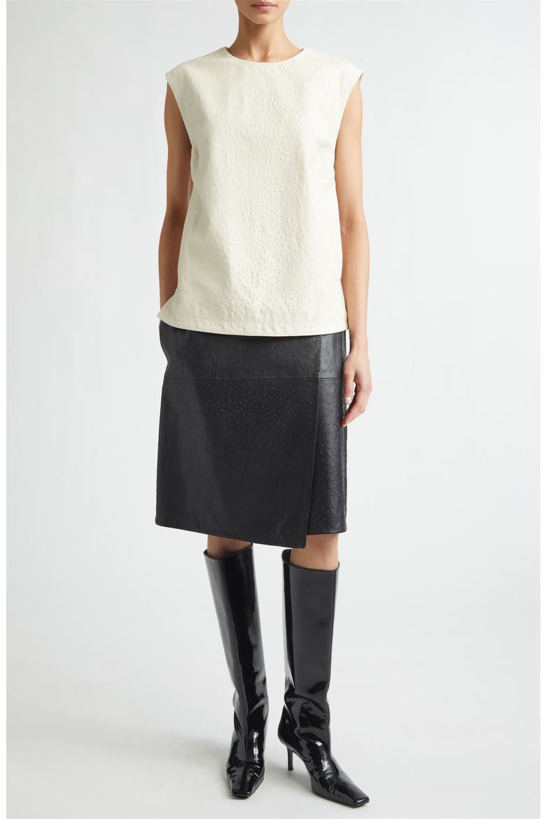 Fiza Ostrich Embossed Lambskin Leather Top, Alternate, color, IVORY