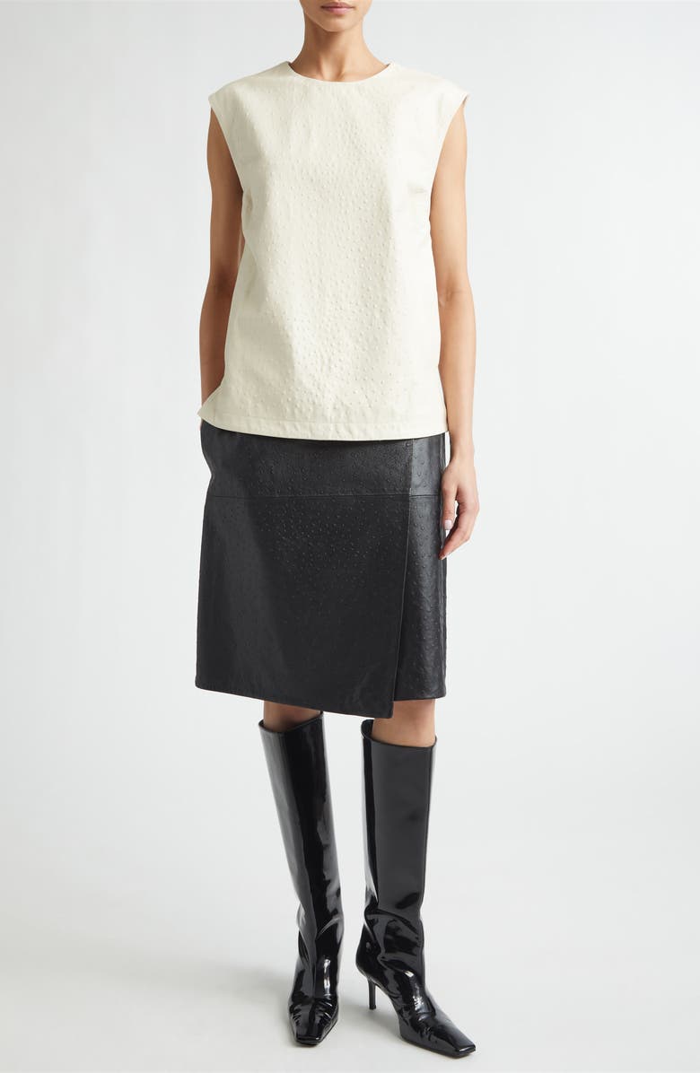 LOULOU DE SAISON Fiza Ostrich Embossed Lambskin Leather Top, Alternate, color, Ivory