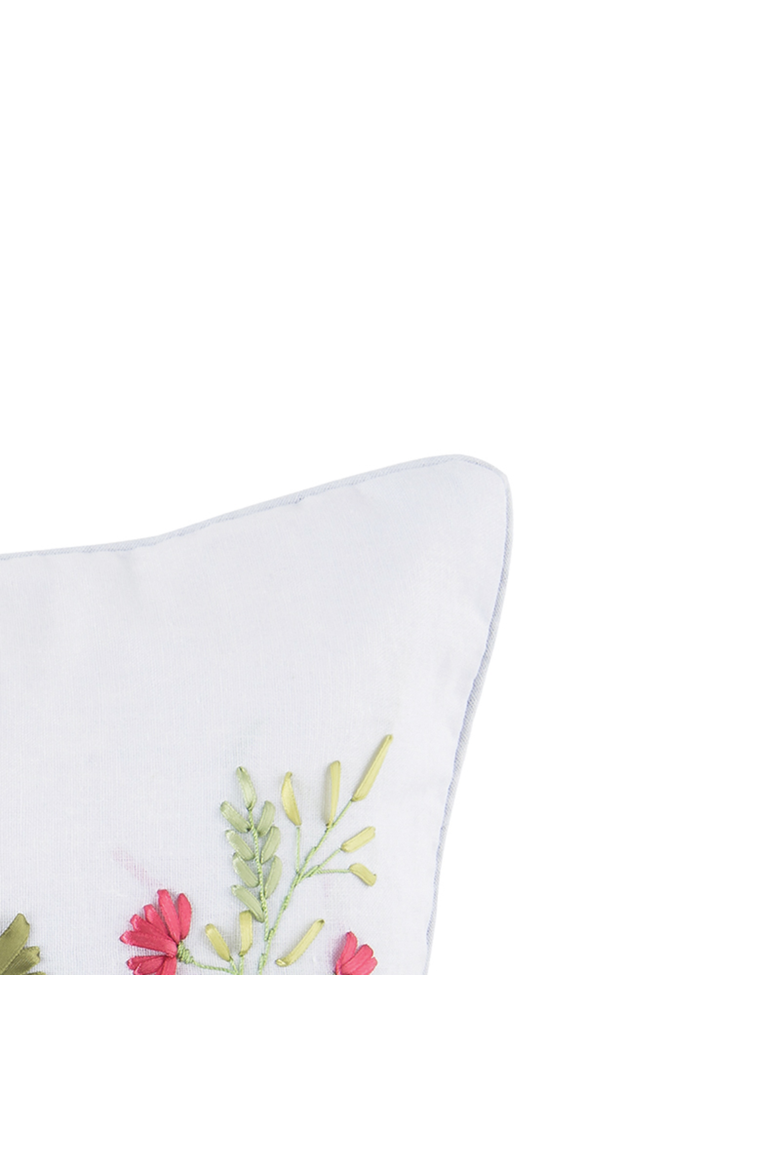 Botanical Blossom Floral Applique Lumbar Accent Pillow, 14" x 22", Alternate, color, White