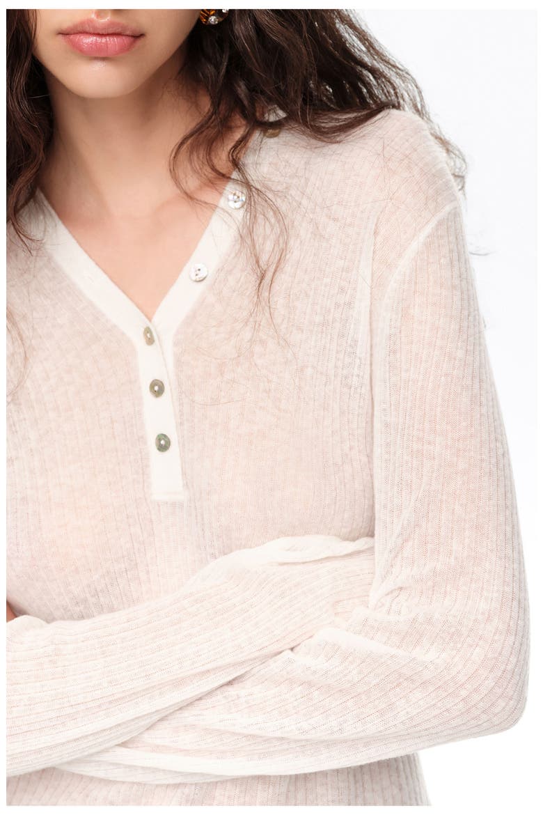Ribbed Sweater with Buttoned V-Neckline, Alternate, color, IVORY