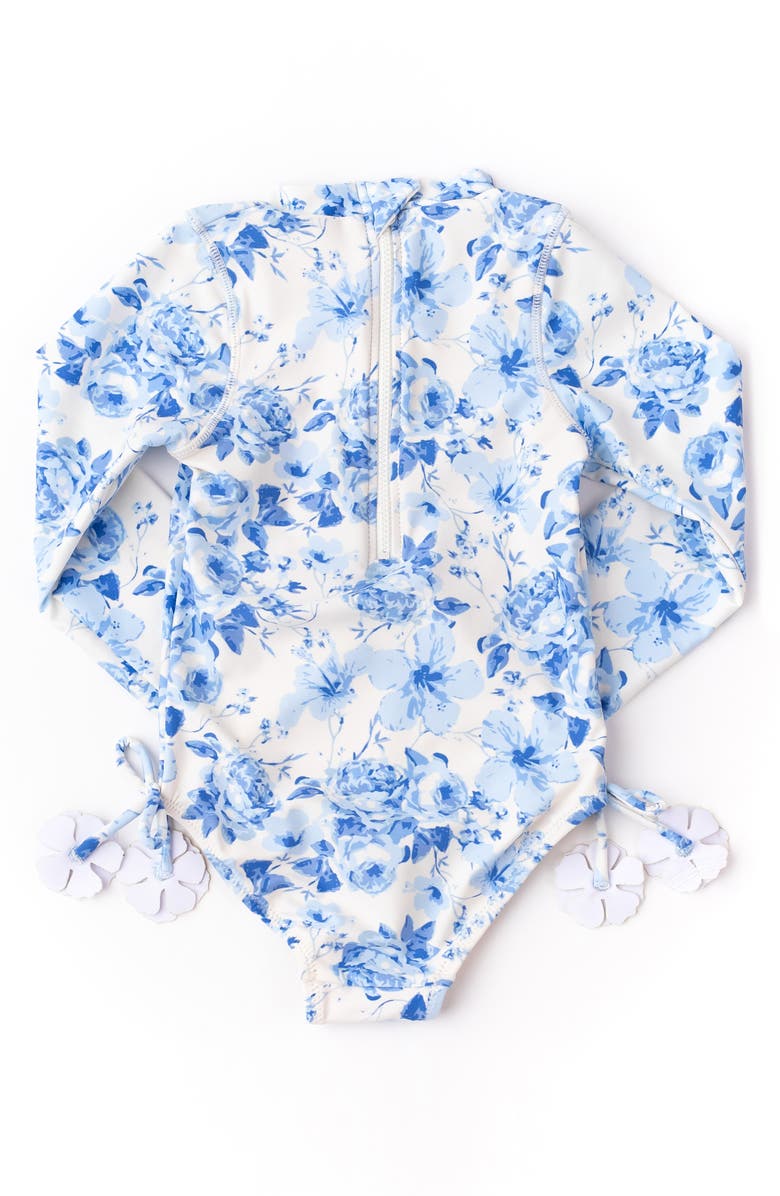 Shade Critters Kids' Hibiscus Rose One-Piece Rashguard Swimsuit, Alternate, color, Blue