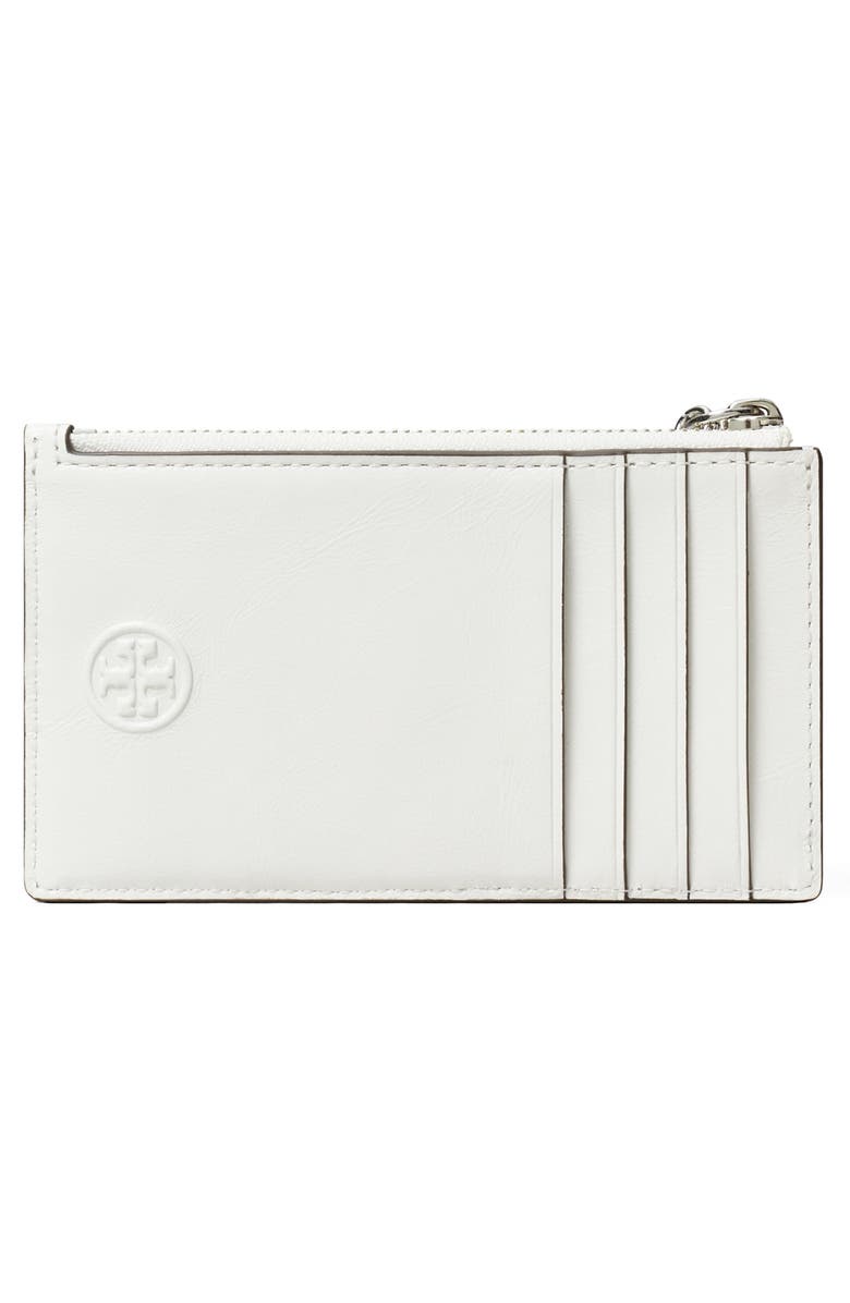 Tory Burch Fleming Charm Distressed Leather Zip Card Case, Alternate, color, Cirrus Cloud