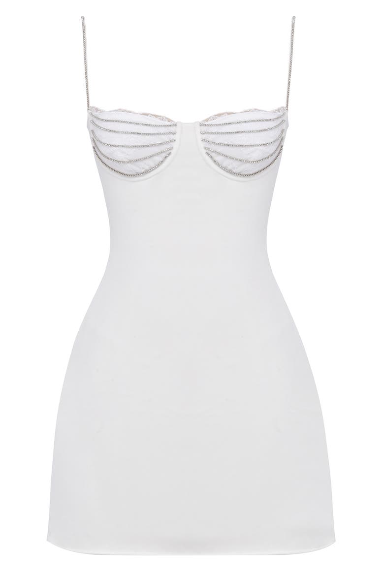 Grace Lace Trim Stretch Velvet Cocktail Minidress, Alternate, color, OFF-WHITE