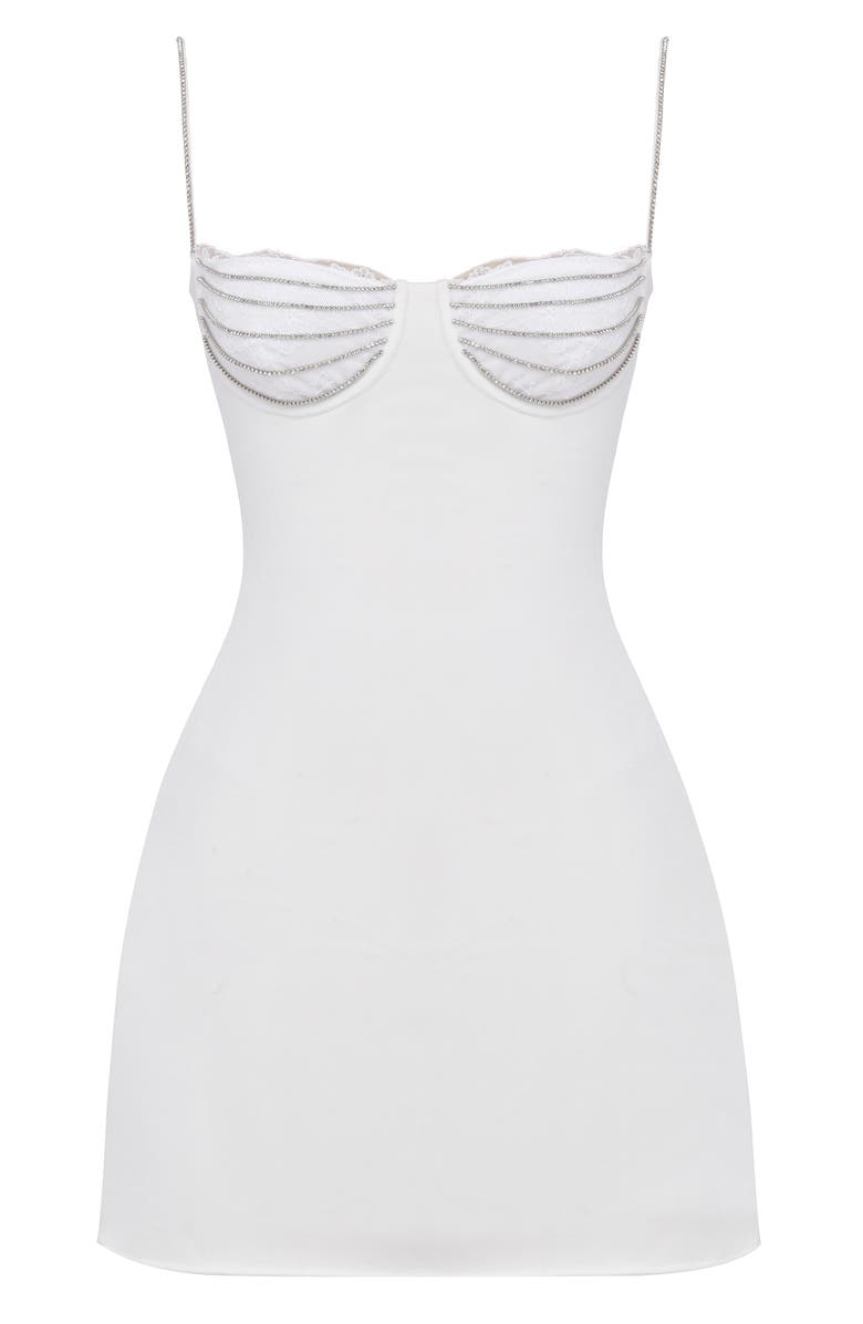 HOUSE OF CB Grace Lace Trim Stretch Velvet Cocktail Minidress, Alternate, color, Off-White