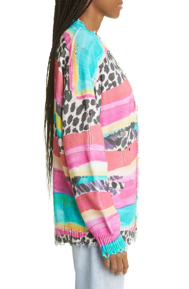 R13 Multistripe Oversize Distressed Cotton Cardigan, Alternate, color,