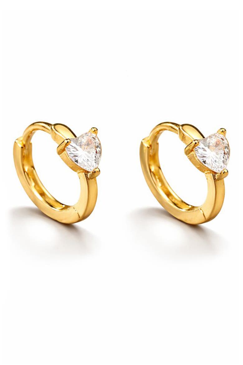 Cubic Zirconia Heart Hoop Earrings, Main, color, GOLD
