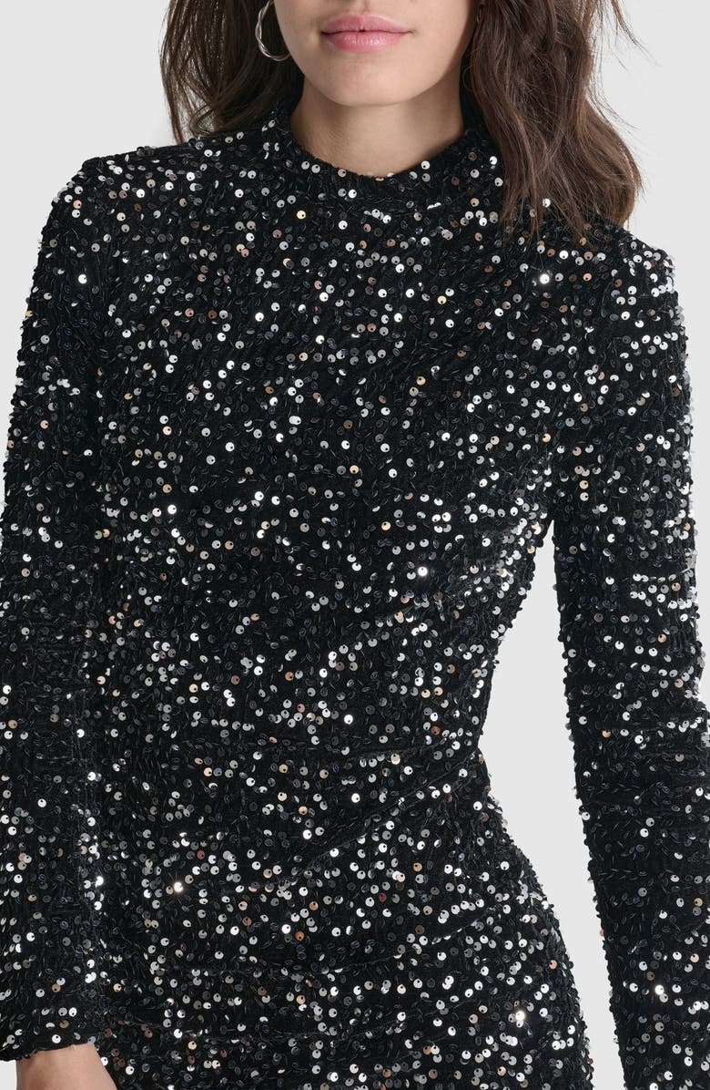 DKNY Sequin Long Sleeve Velvet Minidress, Alternate, color, 