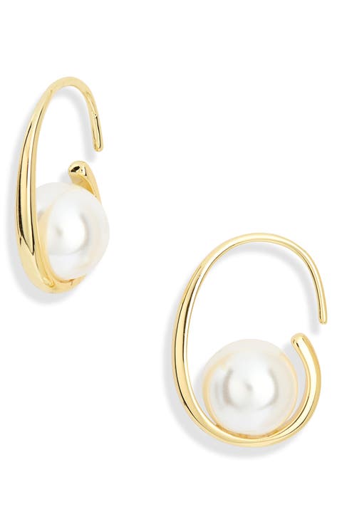 Demi-Fine Imitation Pearl J Hoop Earrings