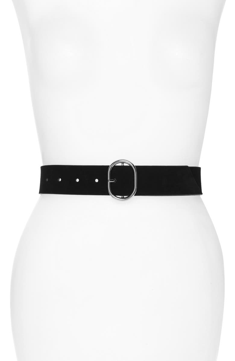 Halogen<sup>®</sup> Oval Buckle Leather Belt, Main, color,