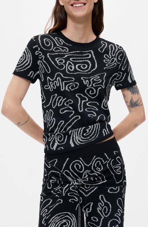 Jacquard Short Sleeve Knit Top