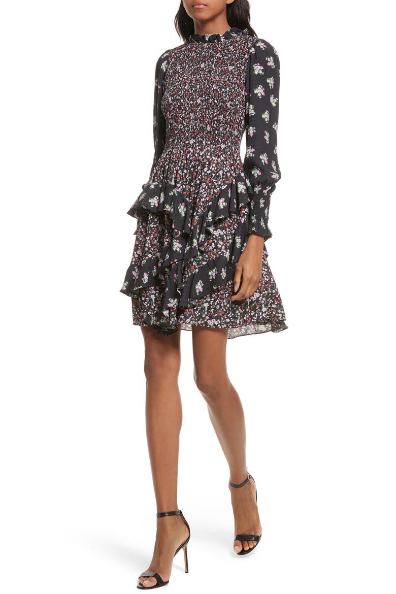 Mixed Print A-Line Silk Dress, Alternate, color, PRINT MIX COMBO