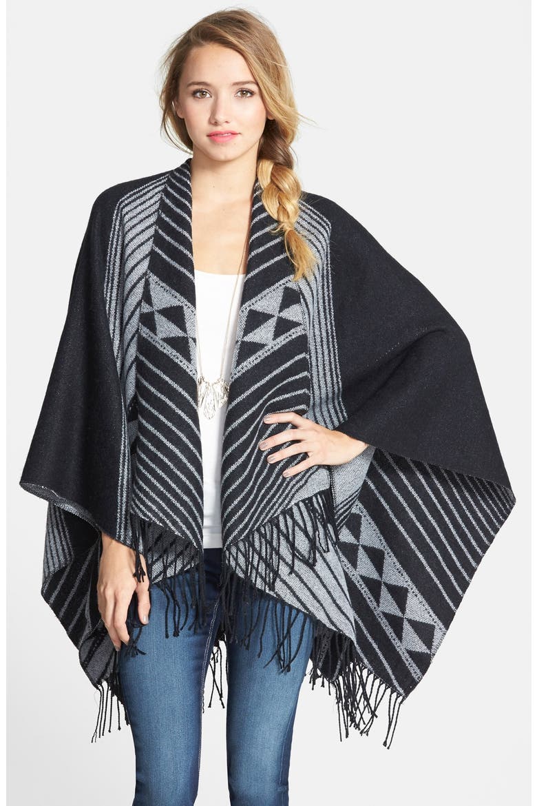 Print Tassel Trim Poncho, Main, color, GEOMETRIC