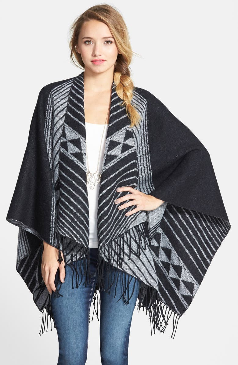 BP. Print Tassel Trim Poncho, Main, color,
