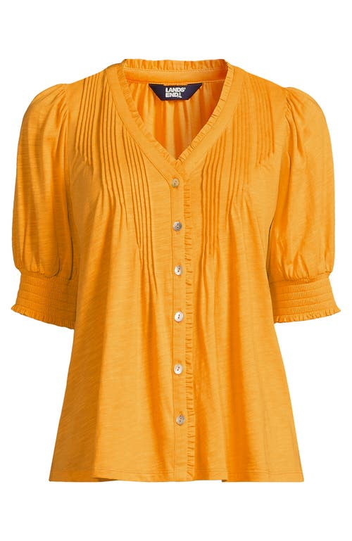 LANDS' END LANDS' END PLUS SIZE BUTTON PINTUCK PUFF SLEEVE TOP