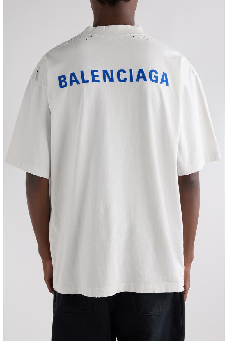 Medium Fit Distressed Logo T-Shirt, Alternate, color, 8016 DIRTY WHT/ SPORT BLUE